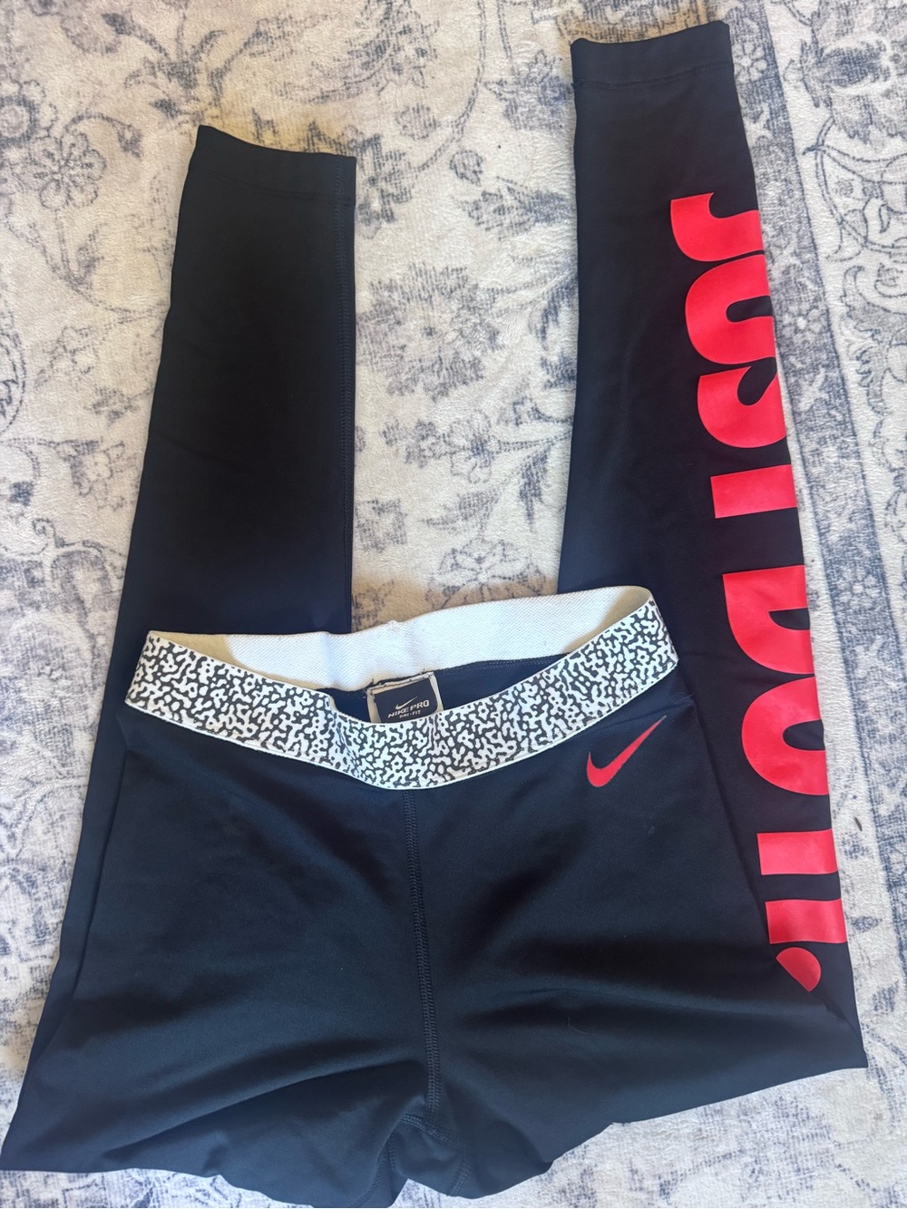 Nike Black Kids' Leggings with Red 'JUST DO IT' Side Print